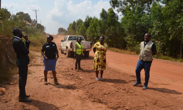 CAO-Ms Namayega Edith together with District technical staff inspecting progress of Mpigi-Muduuma road (15.6km) funded under GKMA-UDP programme 